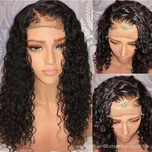 Sunlight free sample virgin brazilian 12a grade virgin human hair indian hair wigs wig pre pluck front lace wig water wave